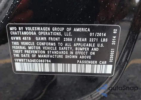 2014 Volkswagen Passat 1.8T Se from USA, damaged, VIN 1VWBT7A34EC063784